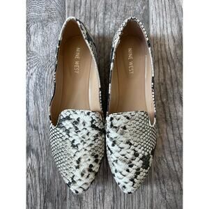 Women Nine West Snake Printed Loafers, Black, White, Size 8.5